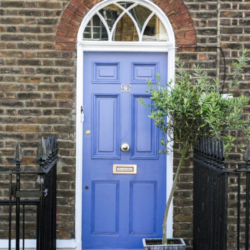 Blue english entrance door