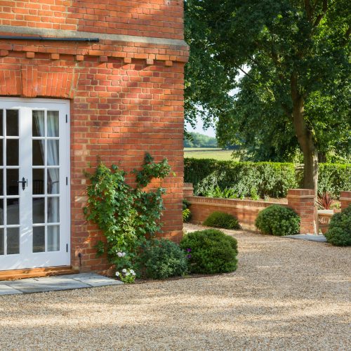 French doors outside a traditional Victorian house in England, UK