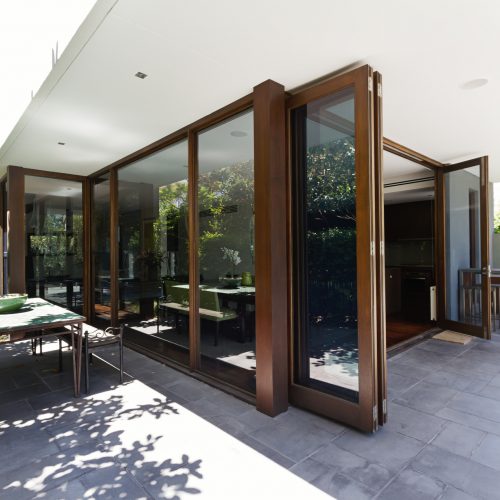 Bi fold doors opening to rear courtyard of contemporary Australian home